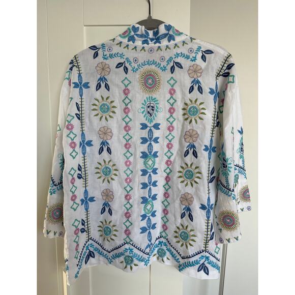 Johnny Was Oriel Cropped Linen Multi-Colored Floral Embroidered Kimono, XS, EUC - Picture 6 of 6